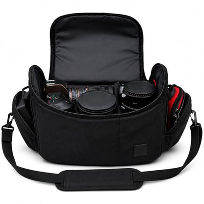 Large Digital Camera / Video Padded Carrying Bag / Case for Nikon, Sony, Pentax, Olympus Panasonic, Samsung, and Canon DSLR Cameras + eCostConnection Microfiber Cloth - style: Large