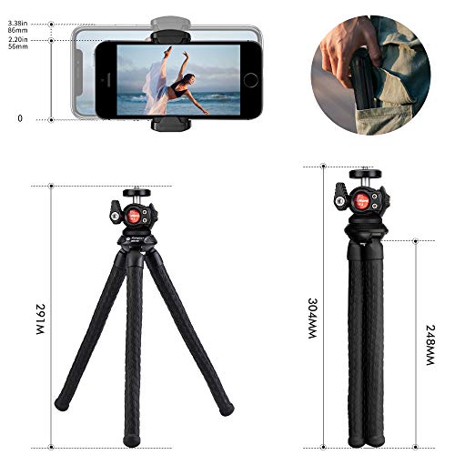 Fotopro RM-80 Flexible Tripod with Ball Head - Bendable Phone Stand for Travel Vlogging, Handheld Camera Mount, Compatible with Smartphones, Compact & Portable - style: RM-80+K2+SJ-85