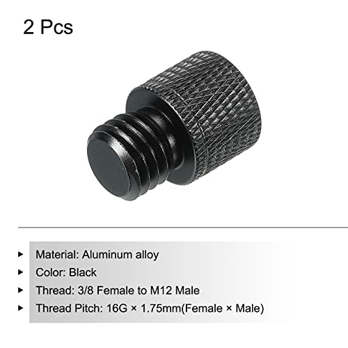 MECCANIXITY Mic Stand Adapter 3/8 Female to M12 Male Camera Screw Thread Adapter for Microphone Tripod Stand Black 2 Pack - size: M12