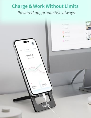 Aoviho Phone Stand for Desk, Ultra-Thin Foldable Aluminum Phone Holder, Portable Travel & Office Cell Phone Stand Compatible with iPhone 17 16 15 14 13 12 Pro Max, Fits 3.7"-7" Devices, Black - color: Black