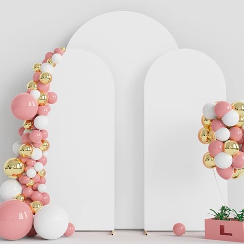 Wokceer Wedding Arch Backdrop Cover 7.2FT, 6FT, 6FT Spandex Set of 3 Wedding Arch Stand Covers Round Top Chiara Backdrop Stands Cover for Birthday Party Ceremony Banquet Decor White - color: White, size: 7.2FT,6FT,6FT