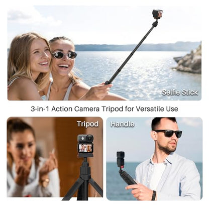 15.7" Extendable Magnetic Selfie Stick Tripod for DJI Osmo Action 5 Pro 4 3 Accessories, Portable Vlog Grip Stand with Dual-Lock Buckle, 360 Rotate Ball Head for Vertical Shooting, Black - size: Action 5 Pro/4/3