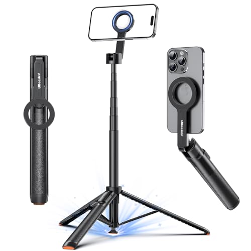 UBeesize 70" Auto-Open Magnetic Tripod for iPhone, MagSafe Selfie Stick with Remote, Portable Phone Stand for Recording, Travel and Vlogging, Compatible with iPhone/Android (Black) - color: Black