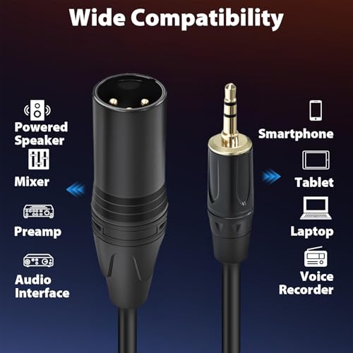 Cyberguys! 3.5mm to XLR Cable, 1/8 to XLR Male Audio Cord, TRS Jack Connector, Nickel-Plated with PVC Jacket, Balanced Cable for Mixer, Powered Speaker, Microphone, Sound Card, Studio Equipment, 6ft - size: 6ft
