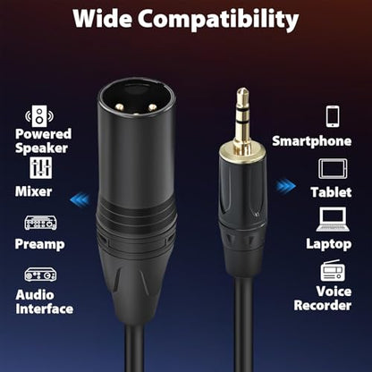 Cyberguys! 3.5mm to XLR Cable, 1/8 to XLR Male Audio Cord, TRS Jack Connector, Nickel-Plated with PVC Jacket, Balanced Cable for Mixer, Powered Speaker, Microphone, Sound Card, Studio Equipment, 6ft - size: 6ft