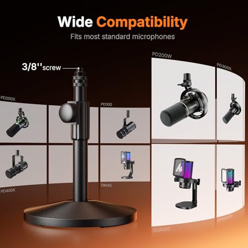 MAONO Desktop Mic Stand for PD200W/PD200X Microphone – Height Adjustable, All-Metal Build, Non-Slip Base, for Podcasting, Gaming, Streaming & Recording