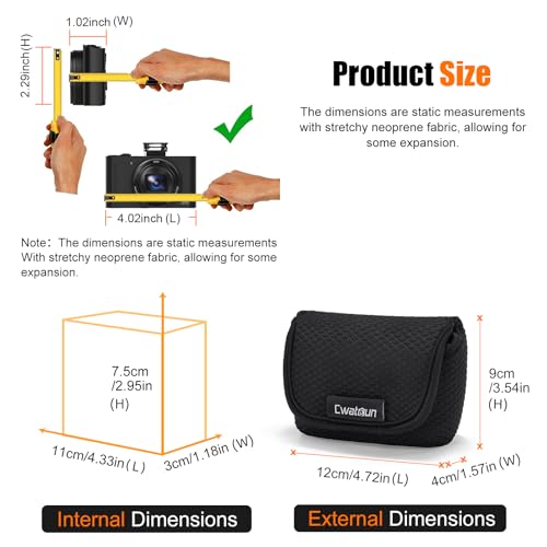 Cwatcun Neoprene Compact Camera Pouch - The Small Case & Travel Sleeve Bag for Digital Camera Ricoh/Canon/Sony & More - color: Black