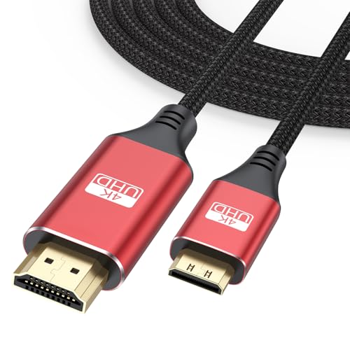 Mini HDMI to HDMI Cable 6FT, 4K HDMI to Mini HDMI 18Gbps High Speed Mini HDMI Cable 4K@60Hz 2K for Camera, Camcorder, Tablet, Laptop, Monitor, HDTV, Graphics (Nylon Braided HDMI 2.0 Cord) - size: 6FT