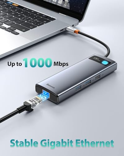 Baseus Laptop Docking Station Dual Monitor 9 in 1 USB C Hub up to 4K@120Hz with 2 HDMI, 1000Mbps LAN, Max 85W PD, 3 USB, SD Card Reader,USB C Dock Compatible with iPhone/Mac/Dell/HP/Surface/Steam Deck - size: 9 in 1