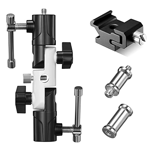 Flash Bracket U-Shape,180° Adjustable Swivel Umbrella Softbox Holder with 1/4" to 3/8" Screw &Nut Adapter and Cold Shoe Mount for DSLR Cameras,Speedlites,Tripod,Light Stand,Studio,LED Light