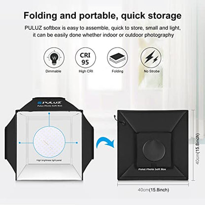 PULUZ Upgraded 16x16 inch Photo Light Box, 480 LEDs Photo Studio Tent Soft Box, CRI 95+ Dimmable Shooting Box with 4 Backdrops for Product Photography