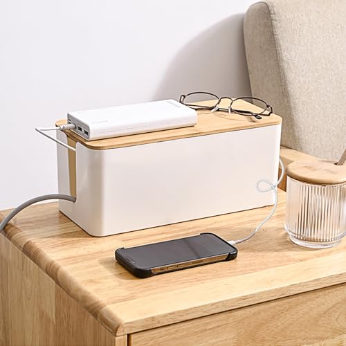 Cable Management Box,Wooden Style Large Cable Organizer Box for Office and Home,Cable Organizer Box with Proof Lock for Baby-Pets,Wood Lid（White,1 Pack - color: 1 Pack White