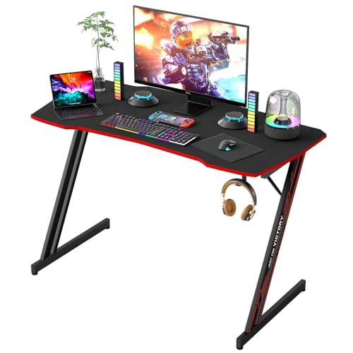 BestOffice 39" Gaming Desk Computer Gaming Desk Z Shaped Gaming Workstation Ergonomic Gaming Table with Headphone Hook for Game Players,Black&Red - color: Black&red, size: 39 Inch Z Shaped