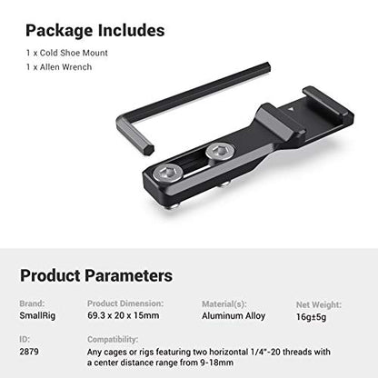 SMALLRIG Cold Shoe Extension, Outrigger Shoe Mount Adapter for Microphone, EVF and Camera Accessories - 2879
