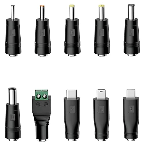 Universal Charger Power Cable, 5V USB to DC 5.5x2.1mm,with 10 Connectors (Micro-USB, Type-C, Mini USB, 2.5x0.7, 3.0x1.1, 3.5x1.35...) for Lamp,Mini Fan, Camera,Mobile Phone, USB Power Bank Charging