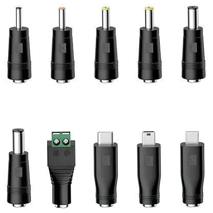Universal Charger Power Cable, 5V USB to DC 5.5x2.1mm,with 10 Connectors (Micro-USB, Type-C, Mini USB, 2.5x0.7, 3.0x1.1, 3.5x1.35...) for Lamp,Mini Fan, Camera,Mobile Phone, USB Power Bank Charging