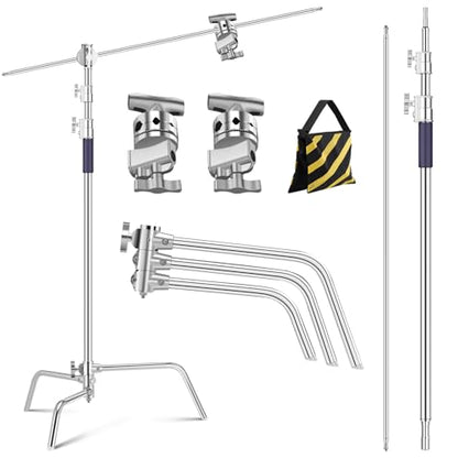 K&F CONCEPT Heavy Duty C Stand 10.8ft/330cm with Holding Arm Sandbag, 2*Grip Head Stainless Steel Photography Light Stand C-Stand Sturdy for Studio Monolight, Softbox, Reflector