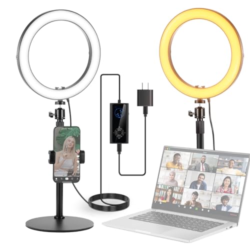 NEEWER 10" 20W LED Ring Light with Desk Stand Phone Holder for iPhone Laptop, Bi Color 2900K-7000K, USB C PD Input, CRI97+ 1660LX/0.5m, Selfie Makeup TikTok Recording Video Conference Lighting, RH10B - color: Black, size: 10"