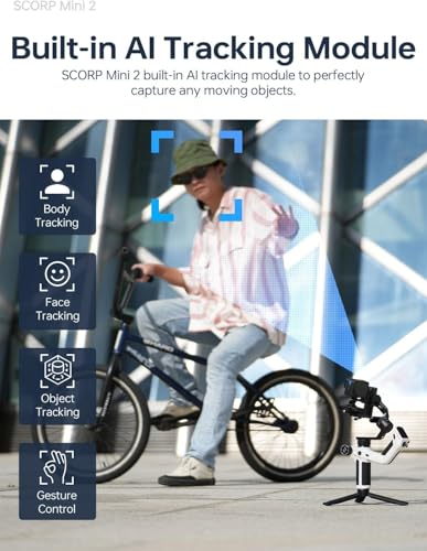 FeiyuTech Official SCORP Mini 2 Kit Gimbal,3-Axis Camera Stabilizer with AI Tracker Fill Light,1,3IN Touch Sreen, for Mirrorless Camera,Smartphone,Action Camera,with Carrying Case,Extension Rod,White