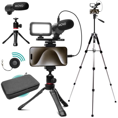 Movo USB-C Vlogging Kit for iPhone 15 with Fullsize Tripod - USB Type-C Compatible Vlog Kit- Accessories: Tripods, Phone Mount, LED Light, Shotgun Mic for YouTube Starter Kit - iPhone 15 Vlogging Kit - size: USB-C