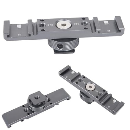 Dual Cold Shoe Mount, Aluminum Alloy Lightweight Camera Mount with Double 1/4 Inch Thread for Streaming, Content Creators, Studio Photography & Outdoor Vlogging