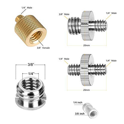 22Pack ChromLives Camera Screw Adapter 1/4 to 1/4 Screw to 3/8 Tripod Adapters Converter Brass Screws Spigot Mount Set for Camera Tripod Monopod Ballhead Flash Light,Combo Pack - color: 22Pcs Camera Screw