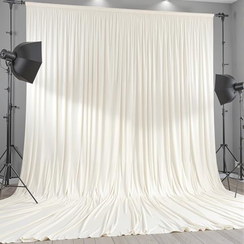 10x12 FT Ivory Backdrop Curtain for Parties Wrinkle Free Photo Backdrop Curtains Polyester Wedding Back Drop Cloth Background for Birthday Photography Portraits Pet Photoshoot Prom Decoration - color: Ivory, size: 5'(W) x 12'(H), 2 panels
