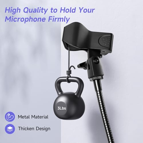 Professional Desktop Audio Workflow Bundle: Flexible Gooseneck Mic Stand with Desk Clamp & 2-Pack Adhesive Headphone Holders – Complete Setup for Streaming, Recording, Gaming