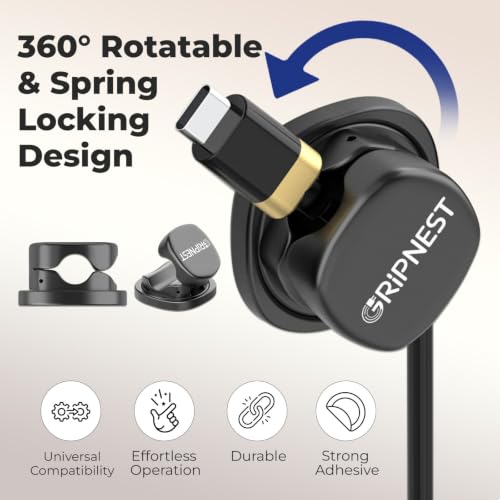 Never-Lose 1s Lock Spring Cable Solution – Rotatable Cable Clips, Strong Adhesive Cord Organizer & Wire Holder for Desk, Car, Wall & Nightstand, Tangle-Free Cable Management, 12 Pack (Black) - size: Pack of 12