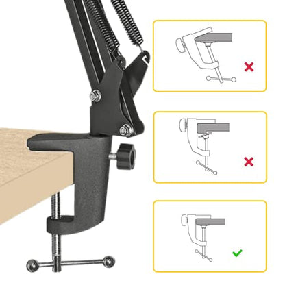 Replacement Aluminum Alloy Universal Bracket Adjustable C-Clamp Desk Light Mounting Bracket Cantilever Bracket for Microphone Arm and Desktop Table Lamp