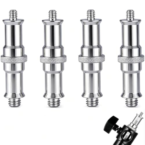 4 Pieces Standard 1/4 to 3/8 inch Metal Male Convertor Threaded Screw Tripod Adapter Spigot Stud for Flash Holder, Studio Light Stand, Ball Head, Hotshoe/Coldshoe Adapter, Wireless Flash Receiver - size: Silver (4)