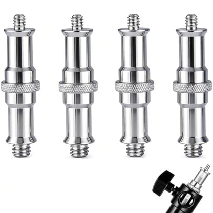4 Pieces Standard 1/4 to 3/8 inch Metal Male Convertor Threaded Screw Tripod Adapter Spigot Stud for Flash Holder, Studio Light Stand, Ball Head, Hotshoe/Coldshoe Adapter, Wireless Flash Receiver - size: Silver (4)