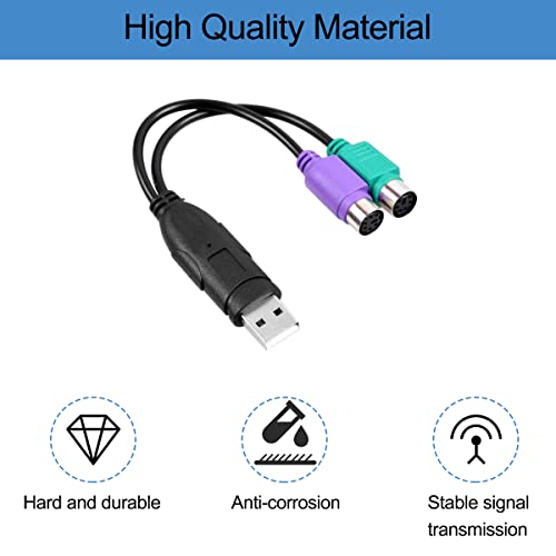 PS/2 to USB Adapter Keyboard Mouse Adapter Cable, PS/2 Female to USB A Male Plug with Chip, 2 PCS 2 in 1 PS-2 to USB 2.0 Converter Cord - color: Black - USB to PS/2 Cable
