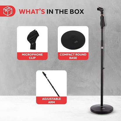 Pyle Universal Microphone Stand - M-6 Mic Mount Holder and Height Adjustable from 27.5” to 57.5” Inch High w/ Compact Round Base Plate - Quick Setting Lock-Tight Knob Lightweight and Reliable PMKS40 - color: Charcoal