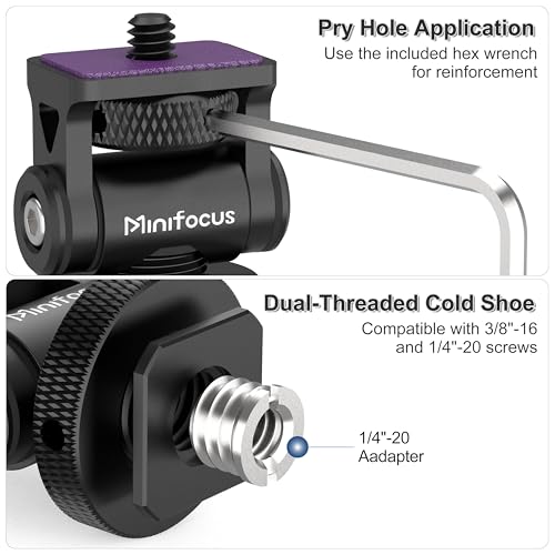 MINIFOCUS Camera Monitor Mount with Cold Shoe, 1/4" Screw for 5" & 7" Field Monitor, Swivel 360° and Tilt 160° Holder for Camera Phone Cage LED Video Light - style: S1111