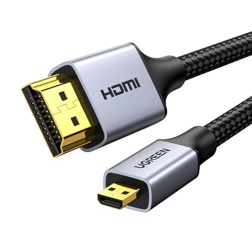 UGREEN 4K Micro HDMI to HDMI Cable 3.3FT, Aluminum Shell Braided 18Gbps 4K 60Hz HDR 3D ARC Compatible with GoPro Hero 7 6 5 Raspberry Pi 5 Portable Monitor Camera Nikon Yoga 3 Pro | HDR,Dolby Atmos,HDCP2.2,UHD,Micro Type D Adapter,Braided,For Raspberry Pi