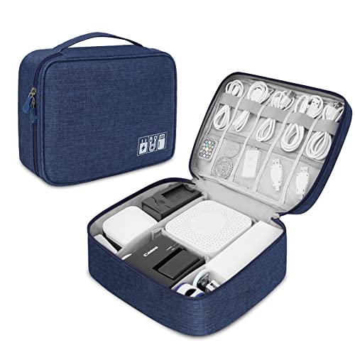Electronic Organizer Travel Universal Cable Organizer Electronics Accessories Bag for Cable, Charger, Phone, USB, SD Card,1Pack - color: Blue, size: Double Layer/10.03" x7.48" x 3.54"