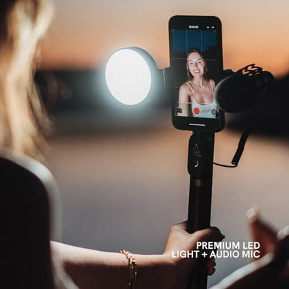 LUME CUBE Content Kit 2.0 - Portable Selfie Phone Grip with Adjustable Tripod Stand, LED Light & Built-in Audio Mic - Selfie Mobile Lighting Kit for Creators