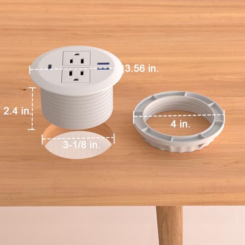 2 Pack Recessed Power Grommet 3 Inch,20W Fast Charging USB C.Fadossu Desktop Flush-Mount Power Grommet Outlet with 2-AC Outlet,3-USB Port,Fit 3-1/8" Round Desk Grommet Hole,6.56FT Cord,White