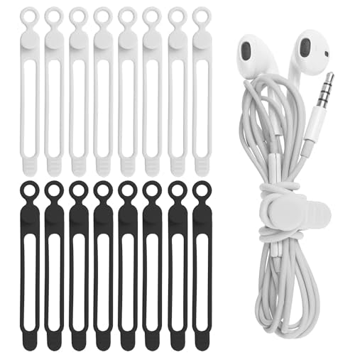 16Pcs 4.2" Silicone Cable Ties Cord Organizer for Cable Management, Reusable Cable Organizer Electronic Accessories in Home,Office,Kitchen,School,Travel (Black & White) - color: Multicolor C, size: 4.2 Inch