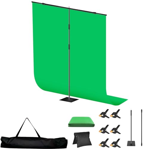 8x5 ft Adjustable Green Screen Backdrop Kit with Stand, Photo Background Support System for Video Streaming, Photography, Studio, Parties, Events - size: 5x8 ft