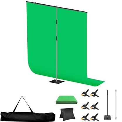 8x5 ft Adjustable Green Screen Backdrop Kit with Stand, Photo Background Support System for Video Streaming, Photography, Studio, Parties, Events - size: 5x8 ft