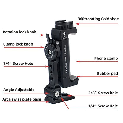Metal Phone Tripod Mount with Rotatable Cold Shoe for Microphone Mount, Compatible with iPhone & Android, Universal Tripod Adapter for Vlogging, Cell Phone Holder, Youtube, Video Creators Rig