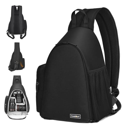 Cwatcun Sling Camera Bag, Camera Shoulder Crossbody Backpack, DSLR/SLR/Mirrorless Camera Case, Shockproof Photography Camera Chest Bag with Tripod Holder, Compatible with Canon/Nikon/Sony/Fuji - color: 1.0 Black
