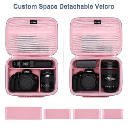 Camera Case Bag Compatible with Canon EOS Rebel T7/R50/R6 Mark II/R100/R50 V/T6/R8/R10/R5 Mark II/RP/R7/5D Mark IV/SL3/R5/T100 DSLR SLR Camera, Len and Tripod with 4 Dividers and Shoulder Strap, Pink - color: Pink, size: Small