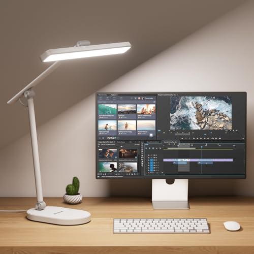 Honeywell Desk Lamp for Home Office, H4 Sunturalux™ Eye-Caring LED Desk Light, 700LM Dimmable Desk Lamp with Timer, Adjustable Desk Reading Light, Touch Auto Dimming Table Lamp for Study, Bedroom - color: White