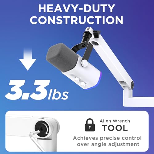 InnoGear 2026 Upgraded Microphone Boom Arm, Magnetic Cable Management Low Profile Mic Stand 360° Rotatable Desk Mount for Fifine AM8 K669B Blue Yeti HyperX QuadCast SoloCast AT2020, White - color: White, style: Low Profile Mic Arm