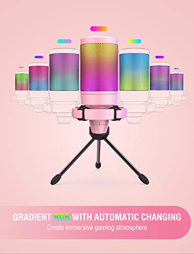 FIFINE USB Gaming PC Microphone for Streaming Podcasts, AmpliGame RGB Computer Condenser Desktop Mic, Cardioid Pattern for YouTube Video, Plug and Play on PS4 PS5, with Quick Mute, Mic Gain-A6V Pink - color: Pink
