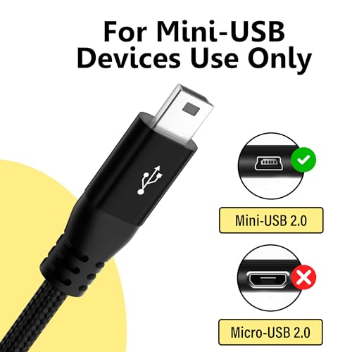 2 in 1 Mini USB Cable 6FT, USB C/A to Mini USB Cable Charging Cord for GoPro Hero 3+, PS3 Controller, MP3 Player, Dash Cam, Digital Camera, GPS Receiver, PDAs, TI-84+ CE, Snowball iCE Mic and More - size: 6FT