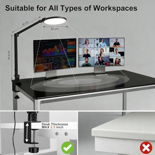 NS LED Desk Lamp for Home Office, LED Desk Light for Video Calls, Adjustable 3000K-6500K Office Lamp with Remote Control, Timer, Memory, CRI95+, Dimmable Desktop Lamp